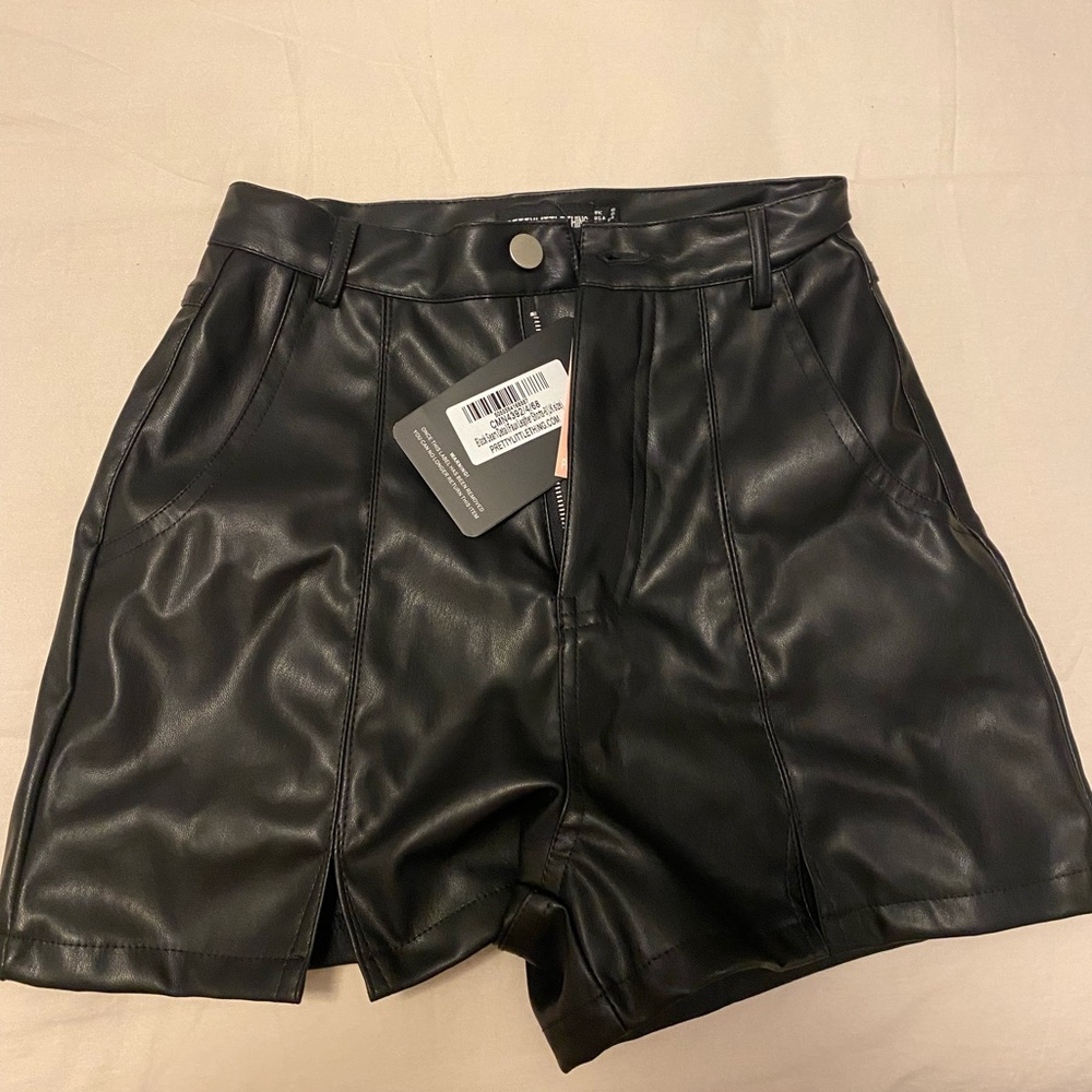 Black leather highwaisted shorts